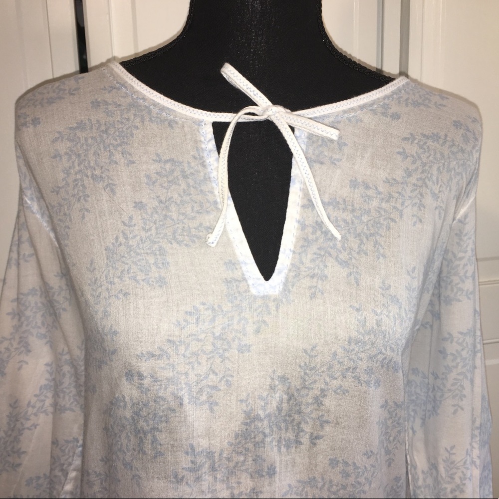 White Floral Eddie Bauer Tunic Overlay Top